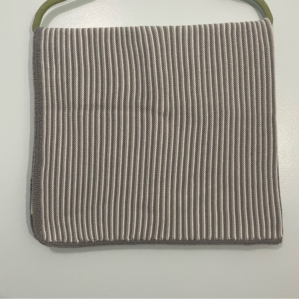 Pottery Barn Kids Gray and White Striped Cotton Knit Blanket 36”X32”